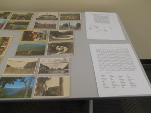 Blue Ridge Mountains word find puzzles and a few of the postcards displayed at the event